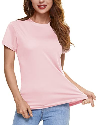 KEFITEVD Maillot de Bain à Manches Courtes pour Femme Été Léger Hauts de Sport Séchage Rapide Running Gym T-Shirt Rose, M