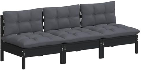 vidaXL Gartensofa 3-Sitzer, Gartenmöbel 3 Mittelsofa mit Anthrazit Kissen, Modular Sofa Lounge Sitzgruppe für Garten Terrasse Balkon, Loungemöbel, Massivholz Kiefer