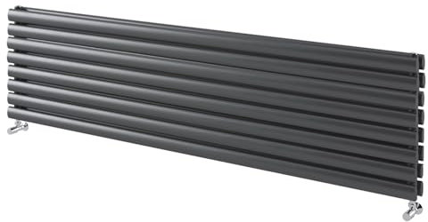 Go Bathrooms Horizontal Radiator 472 x 1200 Grey Oval Double Column Panel Central Heating Radiator Bathroom Radiator Grey Horizontal Kitchen Radiator
