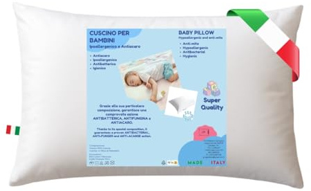 GM Kissen 45x75 Babybett Kissen Atmungsaktive Hypoallergene Anti-Milben-Kissen mit 100% Italienischer Baumwolle Abdeckung Made in Italy