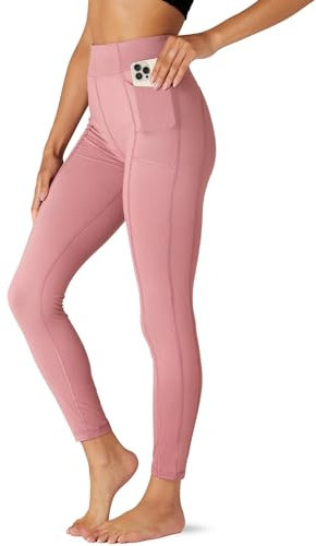 FM London High Waisted Leggings mit Taschen - herrlich weiche Leggings für Frauen in voller Länge und Capri-Designs Yogahosen oder Fitness-Leggings, Rosa (Foxglove), S