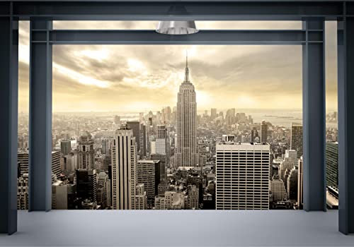 wandmotiv24 Fototapete Blick aus dem Fenster von New York, 200 x 140cm - selbstklebende Strukturtapete, Wanddeko, Wandbild, Wandtapete, Raumerweiterung, USA, Stadt M0698