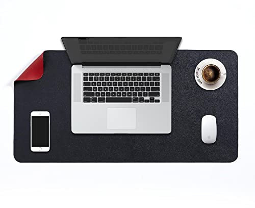 Mausepad XL, Große Mausmat, DOBAOJIA Laptop-Schreibtischmatte, Schreibtischunterlage, Büro Schreibtisch Pad, Schreibblock, Doppelseitige Verwendung PU Leder Wasserdicht, 70 x 35cm Schwarz/Rot