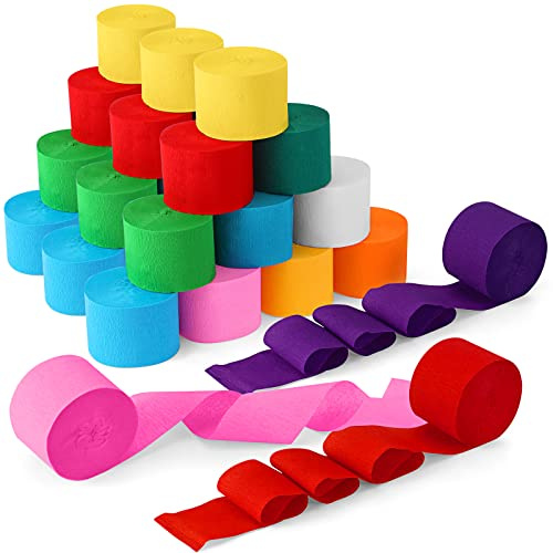 Pasimy 36 Rolls Crepe Paper Streamers Rainbow Party Streamers 1.8 Inch x 82 Ft/roll for Birthday Decorations DIY Crepe Paper Decorations Supplies Baby Shower Wedding Ceremony(Rainbow Colors)
