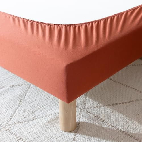 Cache-sommier 150x200 Rouge Terracotta – 100% Coton Jersey Extensible – Doux, Résistant, Facile à Installer – Oeko-TEX – pour sommier de 15 à 30 cm