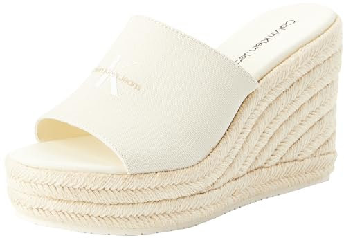 Calvin Klein Jeans Alpargatas de Cuña de Lona para Mujer Espadrilles, Marfil (Creamy White), 39