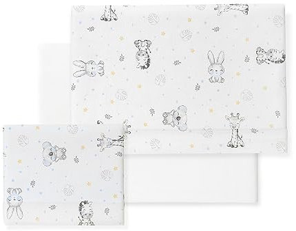 Bebe Juego De Sábanas Franela Conjunto 3 Pcs Cuna 60X120 100% Algodón Koala Blanco/Azul - Hecho en España
