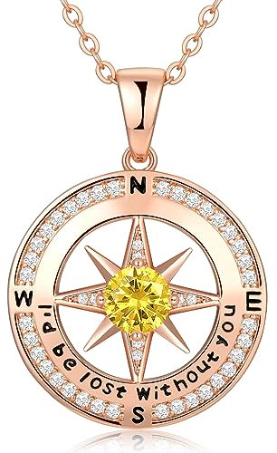 Zifeel Rose Gold Necklaces for Women - Birthstone Compass Necklace Gifts for Women Girls - Anniversary Birthday Gifts for Her Wife Daughter Girlfriend - Valentines Day Mom Mothers Day Christmas Gifts,