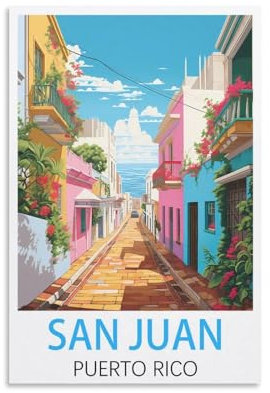 KmoNo San Juan Puerto Rico Vintage-Reise-Poster, 30 x 45 cm, Wanddekoration, Gemälde, Leinwand, Wandkunst für Wohnzimmer, Schlafzimmer