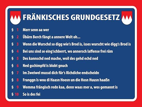 AGDeko® Holzschild 40x30 cm Fränkisches Grundgesetz zum Aufhängen oder Stellen Raum Dekoration