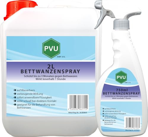 PVU Bettwanzen Spray 2,75 Liter | Langzeit Mittel gegen Bettwanzen | Bettwanzenspray für Matratzen auf Wasserbasis & Geruchlos | Hochwirksames Bettwanzen Mittel