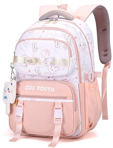 IvyH Kinderrucksack Schulrucksack Mädchen Teenager Rucksack Lässige Daypack Wasserdicht, Schulranzen Mädchen 2-6. klasse mit Großer Kapazität Grundschulen Gymnasien Universität, Rosa