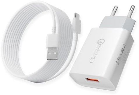 Cargador Tipo C Carga Rapida por Samsung Galaxy S20 S10 S10e S9 A13 A15 A34 A54 Huawei P20 Xiaomi Mi 9 Redmi Note 9S HTC 10, Cargadors Rapido Universal Movil QC 3.0 con 2M USB C Cable de Carga