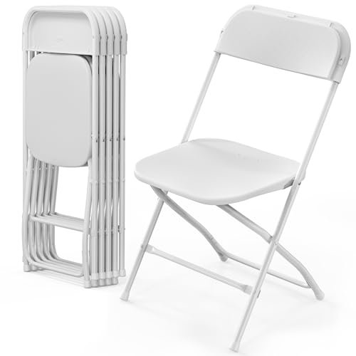 Bonnlo Klappstuhl, Stühle 6er Set, Gartenstühle stapelbar, für Hochzeit Gaten Party, aus Metall & Kunsttoff, bis 158KG, Weiß