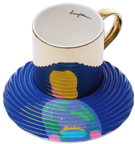 Luycho Tasse und gewellte Untertasse, 8.5 oz, Porzellan und Kunststoff, DRINKING_CUP, Tasse, 14.4 cm x 10 cm, Lovers-03, Geboren für Dekoration und Gelegenheitsgebrauch, Isoliert, Handwäsche nur