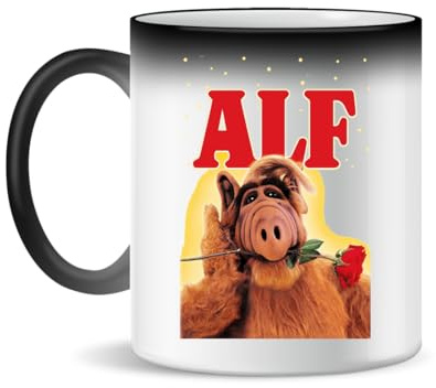 Forsca Alf with Red Rose In The Mouth Keramiktasse für Tee und Kaffee, 330ml, Magic White Pink Black 330ml