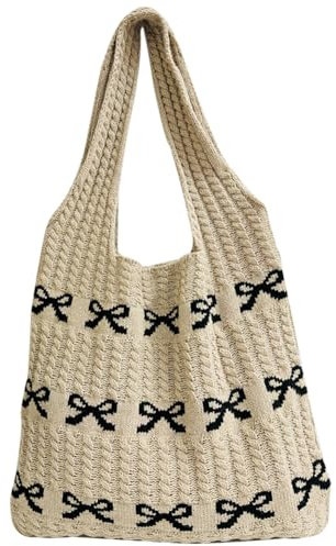 DKIIL NOIYB Gestrickte Umhängetasche Gehäkelte Einkaufstasche Herz Handtasche Hobo Bag Strick Tragetasche Häkeltasche Herz Strandtasche Tote Bag Teenager Mädchen Shopper Tasche (B1-Schwarz)