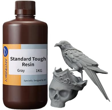 Antinsky Standard Tough Resin für UV-härtende 405nm 3D Drucker mit hoher Zähigkeitsauflösung, stark und präzise, geringe Schrumpfung, hohe Flexibilität, Grau, 1 kg