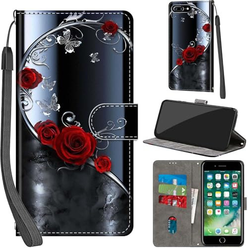 Haninsuze Flip Wallet Phone Case for iPhone 7 Plus / 8 Plus - Silver Butterfly, PU Leather, Card Slot, Magnetic, Stand View