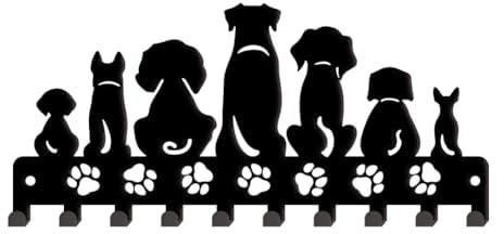SUPERDANT Dog Paw Print Key Holder with 10 Hooks, Iron, Black, Wall Mounted, Decorative Key Organizer