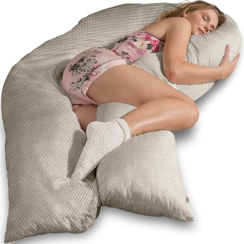 Traumreiter Seitenschläferkissen Visco Comfort L mit Bezug Leinen farbig Deluxe, Hybrid Kissen + 1cm Memory Foam, Schwangerschaftskissen Body Pillow Komfortkissen Erwachsene, Ergonomie Zertifiziert