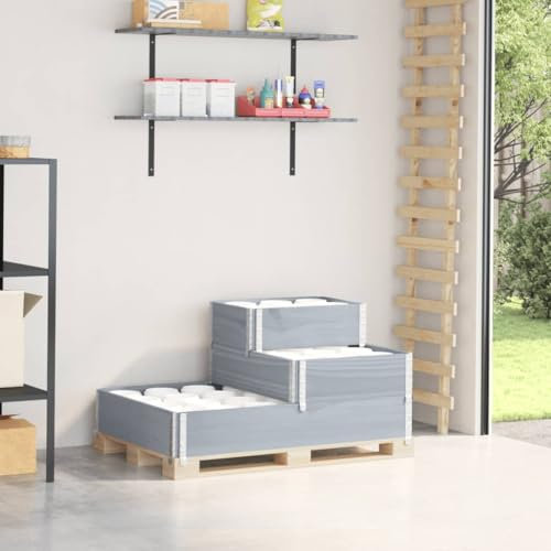Higsose Blumenkasten Terrassen Paletten-Aufsatzrahmen 3-Fach 120x80x60,5 cm Massives Kiefernholz Pflanzbeet Gartenbeet Hochbeet Rechteckig Stabiler Rahmen Gemüsebeet Kräuterbeet Grau