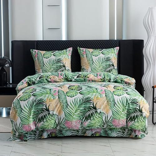 Cotton Market Bettwäsche 200x200 cm - Bettwäsche Mikrofaser Baumwolle - Herbst Bettwäsche-Sets 3 Teilig mit Reißverschluss - Blumen Bettbezug mit 2 Kissenbezug 70x80 cm - Bolivien/Grün