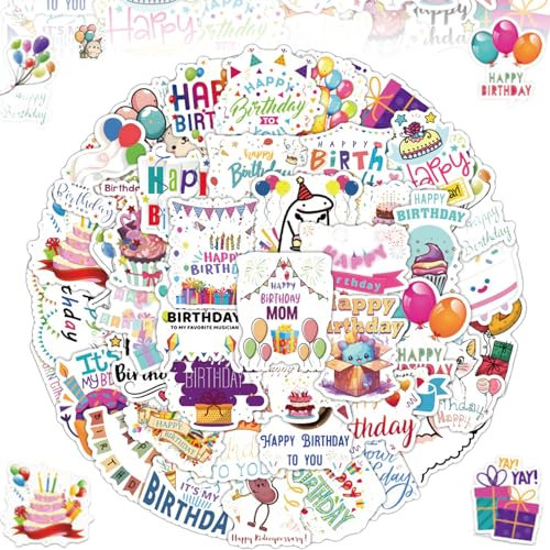 50 adesivi autoadesivi per compleanno per bambini, in vinile, impermeabili, per auto, laptop, chitarra, skateboard, moto, bicicletta, 50 pezzi