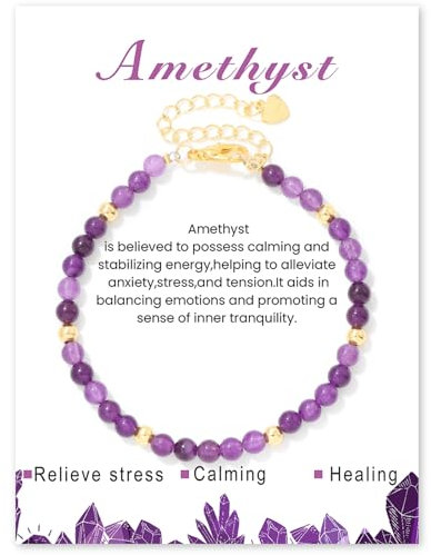 Konxi Naturstein Armband Damen 4mm Echtes Naturstein Armbander Perlenarmband Damen mit Gold Perlen Echtes Edelstein Armbander Natursteine Perlen Armband (Amethyst)