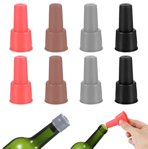 8 Stück Silikon Weinstopfen, Wiederverwendbarer Weinflaschenverschluss, Flaschendeckel den Wein frisch hält - Rot, Blau, Orange, Lila, Schwarz