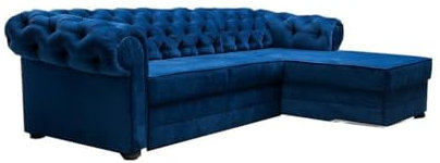 Chesterfield Ecksofa mit Schlaffunktion Sofa mit Ottomane Eckgarnitur Polsterecke Couch mit Bettkasten Samt (Velour) Glamour Wohnlandschaft - 280x180x81cm - AVIA (Dunkelblue (Kronos 09), Rechts)
