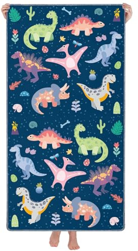 Gohytal Kinder Handtuch, Badetuch Strandtuch Duschtuch mit Dino-Design für Mädchen Jungen Baumwolle weiches saugfähiges Handtuch für Badezimmer zu Hause Schwimmbäder Strände Campingplätze 70x140 cm