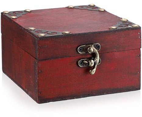 SUMNACON Wooden Small Jewelry Box Chest with Hinged Lid, Vintage Treasure Chest Decorative Gift Box Wood Keepsakes Storage Organizer Small Trinket Storage Holder