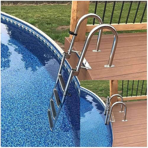 ZEEKYFOR Boat Ladder Pool Pontoon Docking Deck Ladder 4-Step Folding, Telescoping Ladder for Inground Pool, Pool Steps with Handrails,10cm/4in Wide Step