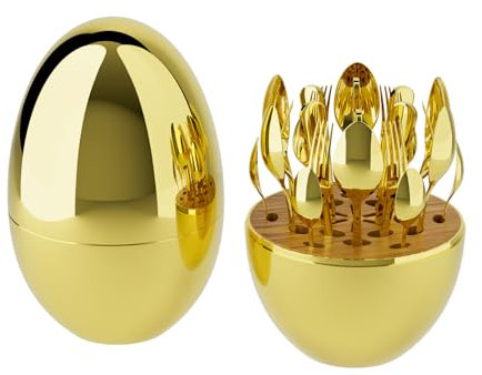 GLIESE Besteck Set für 6 Personen,Essbesteck 24 teilig,Essbesteck Set mit Messer Gabel Löffel,416 Edelstahl für Familie/Party/Restaurant,Mit eiförmiger Aufbewahrungsbox, Gold