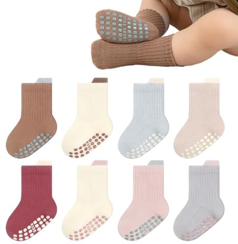 YANWANG 8 Paia di Calzini Antiscivolo con Grip per Bambini Piccoli Calzini Traspiranti per Neonati Bambini Bambina