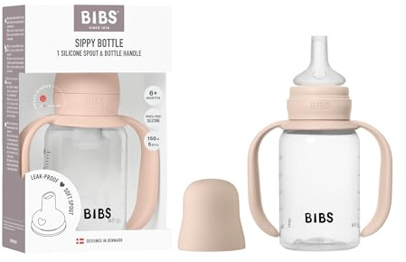 BIBS Borraccia Educativa 150 ml – Bicchiere Antigoccia con Manici Facili da Afferrare & Beccuccio Morbido in Silicone – Tazza Allenamento Senza BPA per Neonati (0+ Mesi) - Blush