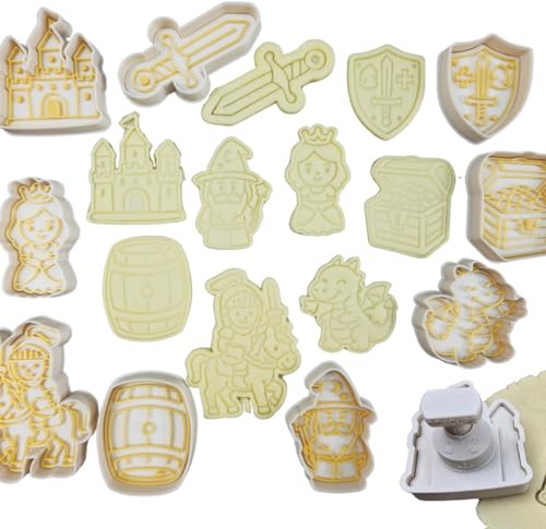 3DKOUPE - Ausstechformen mit Schieber - Mittelalteruniversum - 9 Designs: Schloss, Ritter, Drache, Schwert, Schatz, Prinzessin, Schild, Zauberer, Fass - Made in France (9er Set)