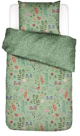 ESSENZA Bettwäsche Marigold Quiet Green, 135x200 cm + 1x 80x80 cm - 100% Bio-Baumwollsatin 220TC - Blumen