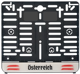 1x Kennzeichenhalter (Für at Mit 3D Österreich Flagge Streifen) für Kennzeichen im Format 210 x 170 mm 21 x 17 cm (für Motorrad Roller) (Mit 3D Österreich Flagge Streifen)