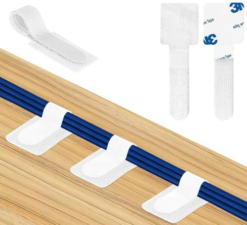 GPtzlei 50 Piezas de Organizador de Cables de Escritorio, Tiras de Gancho y Bucle Autoadhesivas, Correas Reutilizables para PC, TV, Oficina - Reutilizables, Sin Residuos (White)