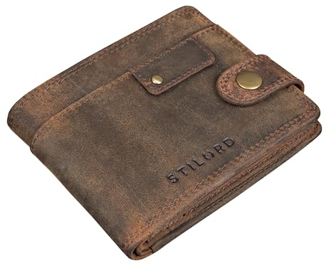 STILORD Finley Portefeuille en Cuir pour Homme avec Protection RFID NFC – Porte-Monnaie Vintage avec Bouton-Pression – Porte-Cartes en Cuir Véritable en Coffret Cadeau Couleur:Kreta - Brun