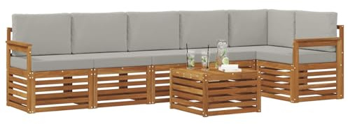 vidaXL Sofagarnituren 7 pcs Natürlich und Hellgrau Massivholz Akazie, Moderne Garten-Sofagarnituren, robuste Loungemöbel, Akazienmodule für entspanntes Chillen im Freien