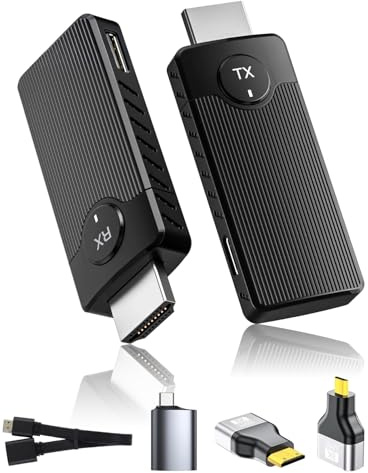Trasmettitore e Ricevitore HDMI Wireless, HDMI Wireless per Trasmettere Video e Audio su PC/Portatile a Monitor/TV Box/Proiettore, Trasmissione Wireless 2,4G/5G, Portata di 50M, Plug & Play Nero