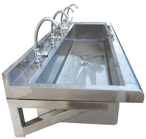 Pila de pared resistente con 4 grifos, fregadero de acero inoxidable comercial, pila lavadero exterior para lavar ropa a mano, mueble con fregadero para jardín, cocina, pared, lavandería 59x15.7x8