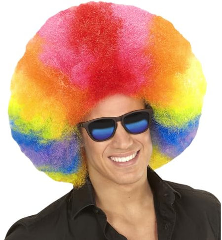NET TOYS Riesige Clown-Perücke Afro-Style - Bunt - Stylischer Unisex-Kopfschmuck Regenbogen-Perücke, Einheitsgröße, Kunsthaar