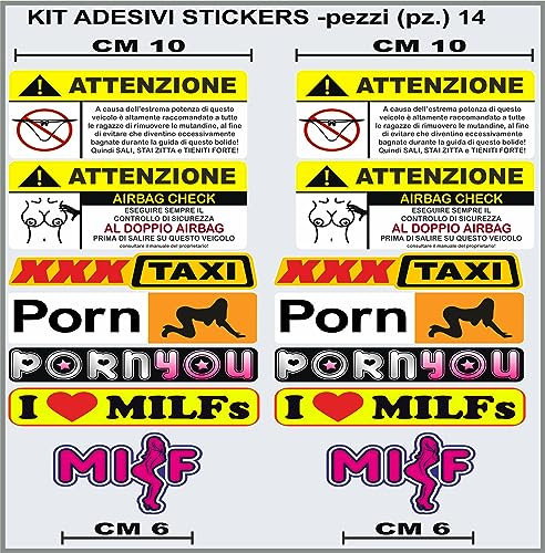 Kit Adesivi Stickers Moto decal fun tube porn milf youporn faketaxi fun -14 Pezzi- Scegli Colore cod.1086 (Multicolor)