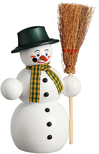 Seiffener Volkskunst | Räuchermännchen | Räucherfigur 16 cm | Schneemann | Original Erzgebirge | 12214 | mit Besen