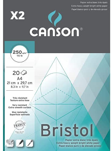Pack 2 – Klebeblock, A4, 20 Blatt, Canson Bristol, satiniert, 250 g