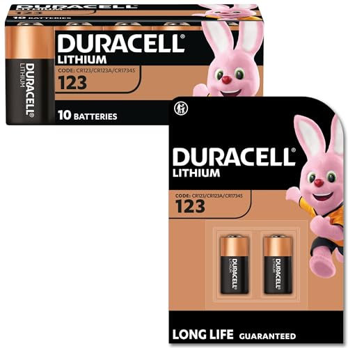 DURACELL CR123 (10 Pack) High Power Lithium Battery 3V (CR123A / CR17345) – Long life guarantee – For Cameras, Flashlights, Smoke Detectors, Small Devices – 10–Year Storage Guarantee - Leak Prevention
